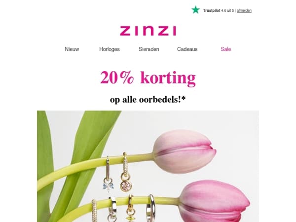 Ontvang 20% korting op alle oorbedels!