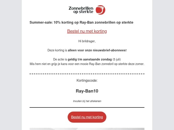 Brildrager, scoor nu een Ray-Ban zonnebril met korting