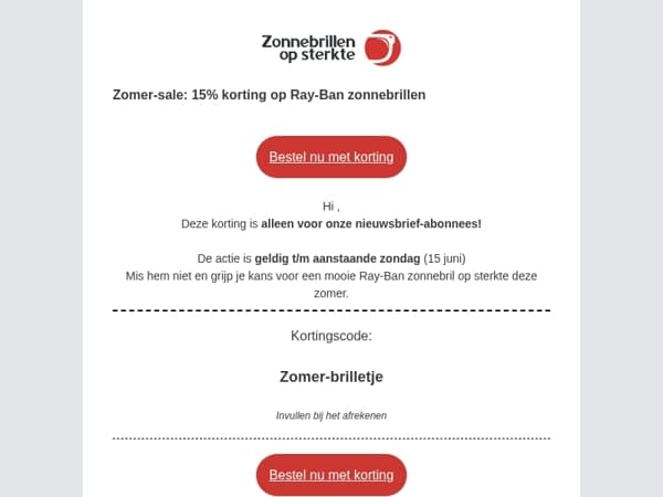 , krijg nu 15% korting op Ray-Ban zonnebrillen!