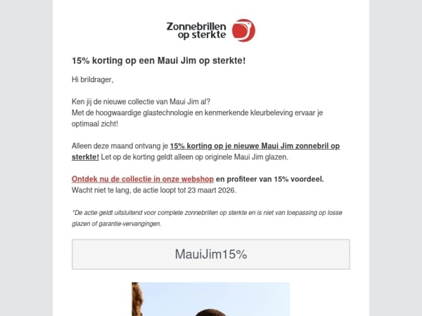 Brildrager, 15% korting op Maui Jim zonnebril op sterkte!