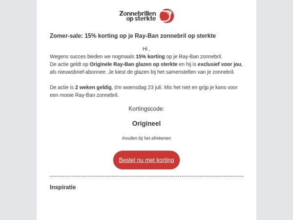  15% korting op een Ray-Ban op sterkte!