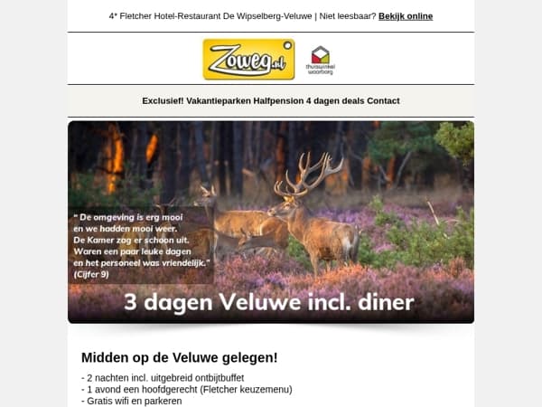 3 dagen Veluwe + diner v.a. 89,-