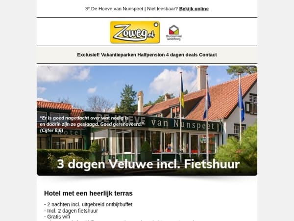 3 dagen Nunspeet incl. fietshuur v.a 99,-