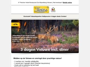 3 dagen Veluwe + diner v.a. 79,-