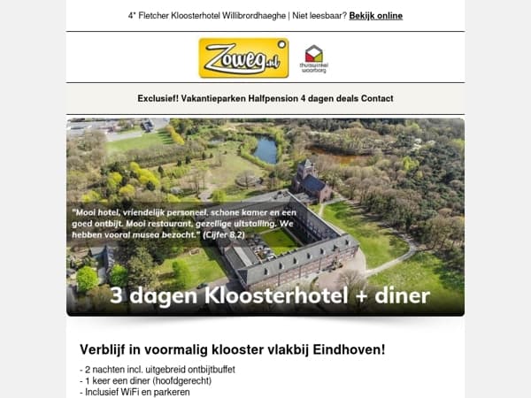 3 dagen Kloosterhotel + diner v.a. 95,-