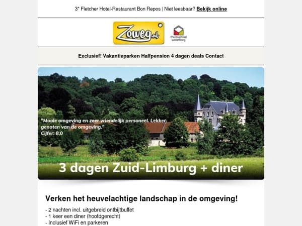 3 dagen Zuid-Limburg + diner v.a. 99,-