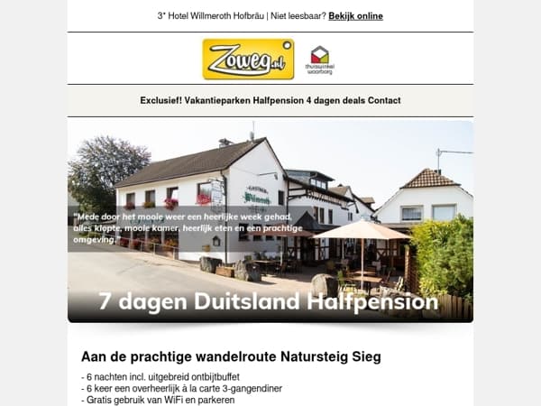 7 dagen Duitsland Halfpension nu 270,-