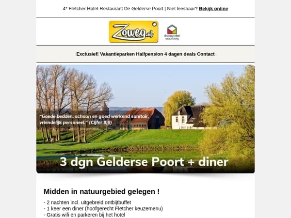 3 dagen Gelderse Poort + diner v.a. 89,-