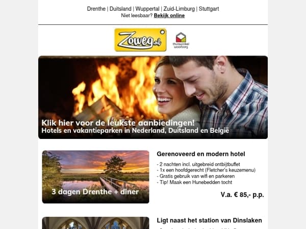 3 dagen Drenthe + diner v.a. 85,-