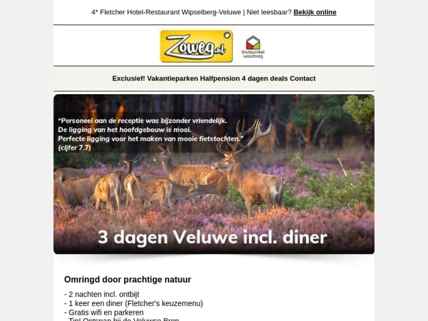 3 dagen Veluwe + diner v.a. 89,-