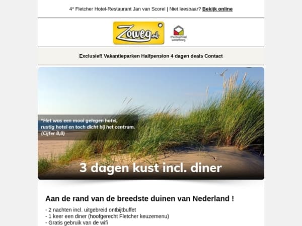 3 dagen kust + diner v.a. 99,-