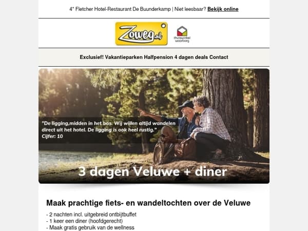 3 dagen Veluwe + diner v.a. 119,-
