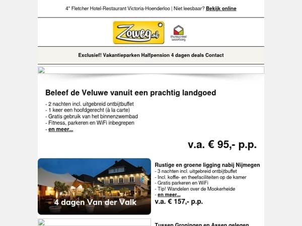 3 dagen Veluwe + diner v.a. 95,-