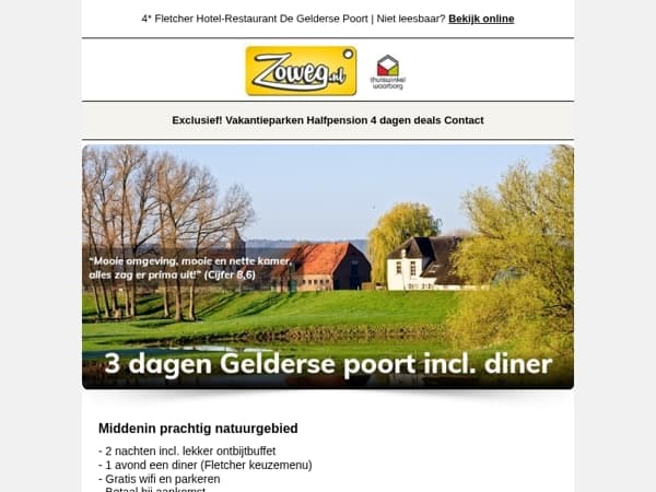 3 dagen Gelderse Poort + diner v.a. 99,-