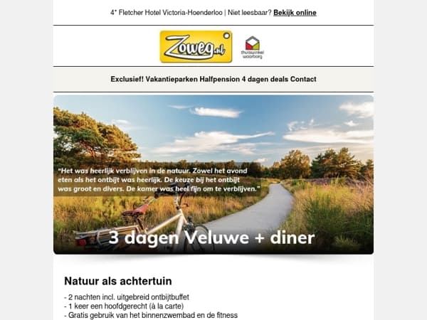 3 dagen Veluwe + diner v.a. 99,-