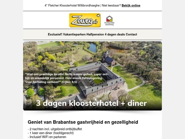 3 dagen Kloosterhotel 4* + diner v.a. 119,-