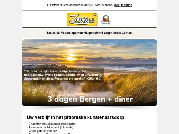 Uitwaaien 3 dagen kust + diner 95,-