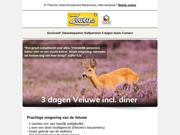 3 dagen Veluwe + diner v.a. 99,-