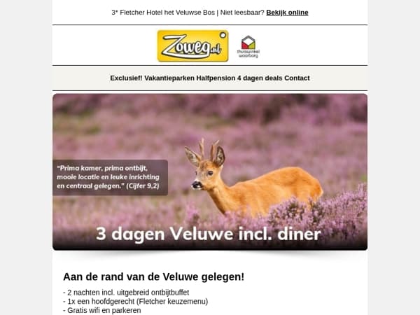 3 dagen Veluwe + diner v.a. 99,-