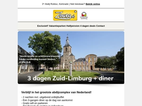 3 dagen Zuid-Limburg + diner v.a 75,-