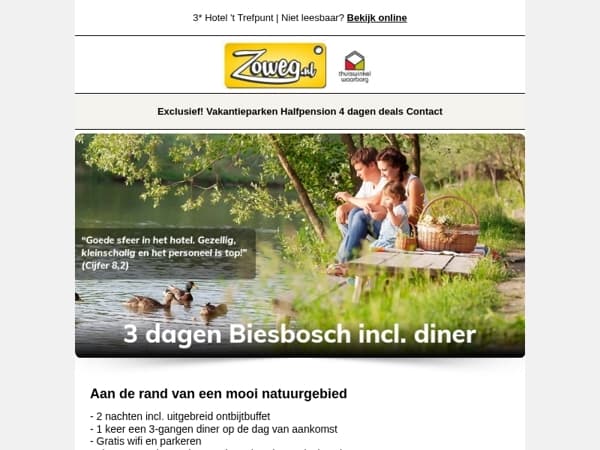 3 dagen Biesbosch + diner v.a. 99,-