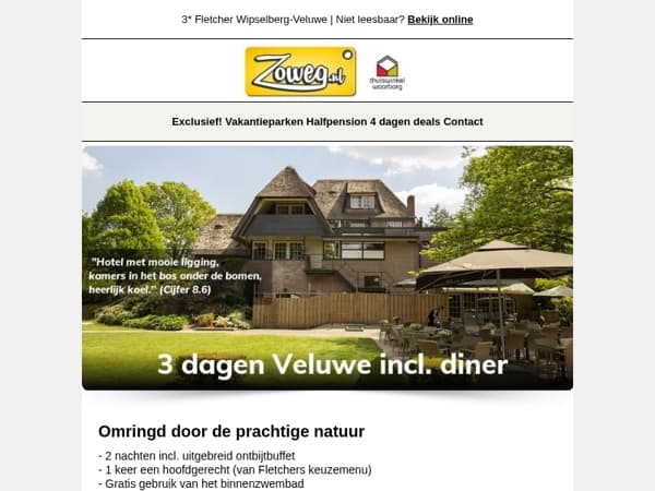 3 dagen Veluwe + diner v.a. 89,-