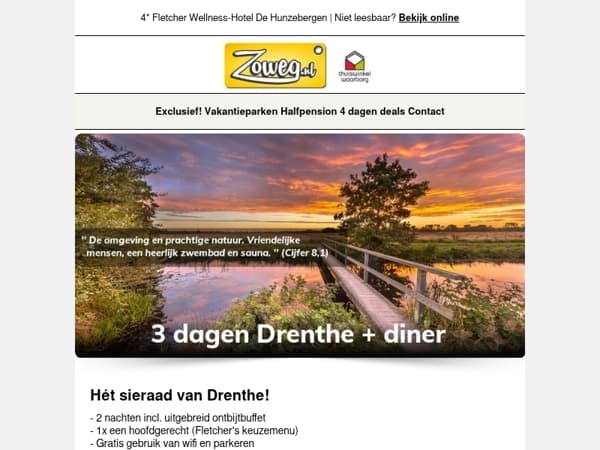 3 dagen Drenthe + diner v.a. 85,-