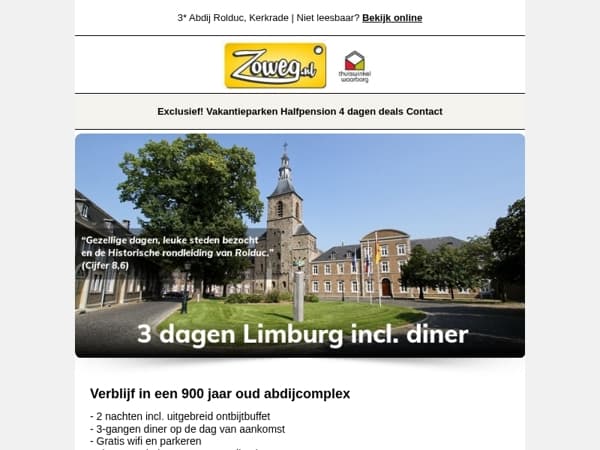 3 dagen Zuid-Limburg + diner v.a 75,-