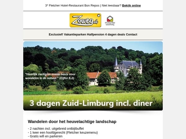 3 dagen Zuid-Limburg + diner v.a. 99,-