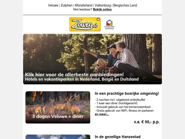 3 dagen Veluwe + diner v.a. 95,-